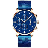 Mens Business Luxury Watches For Men Mesh Band Quartz Watch Blue Rose Gold Watches - Tophatter Daily Deals