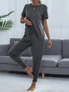 Round Neck Short Sleeve Top and Pants Set Charcoal Loungewear Sets - Tophatter Daily Deals