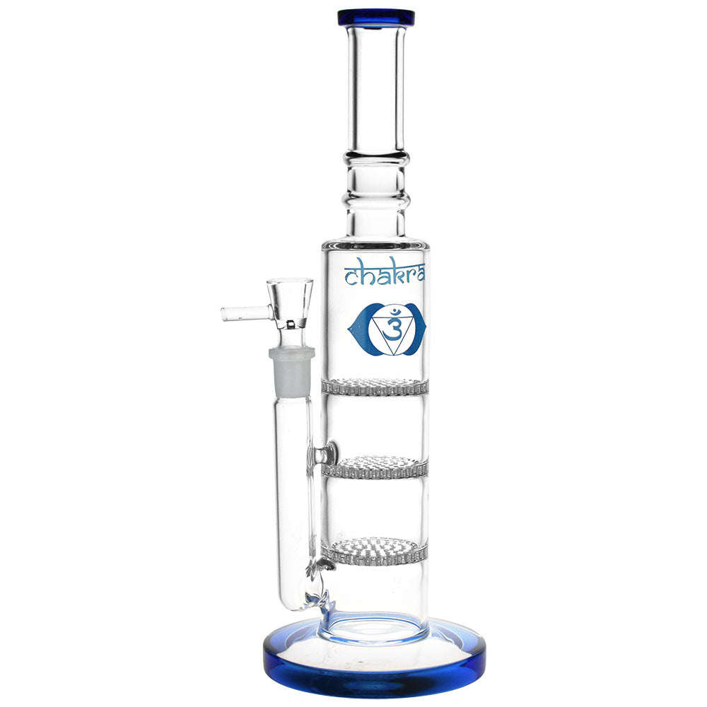 Chakra Triple Honeycomb Tower Bong Transparent Blue Glass Bongs - Tophatter Daily Deals