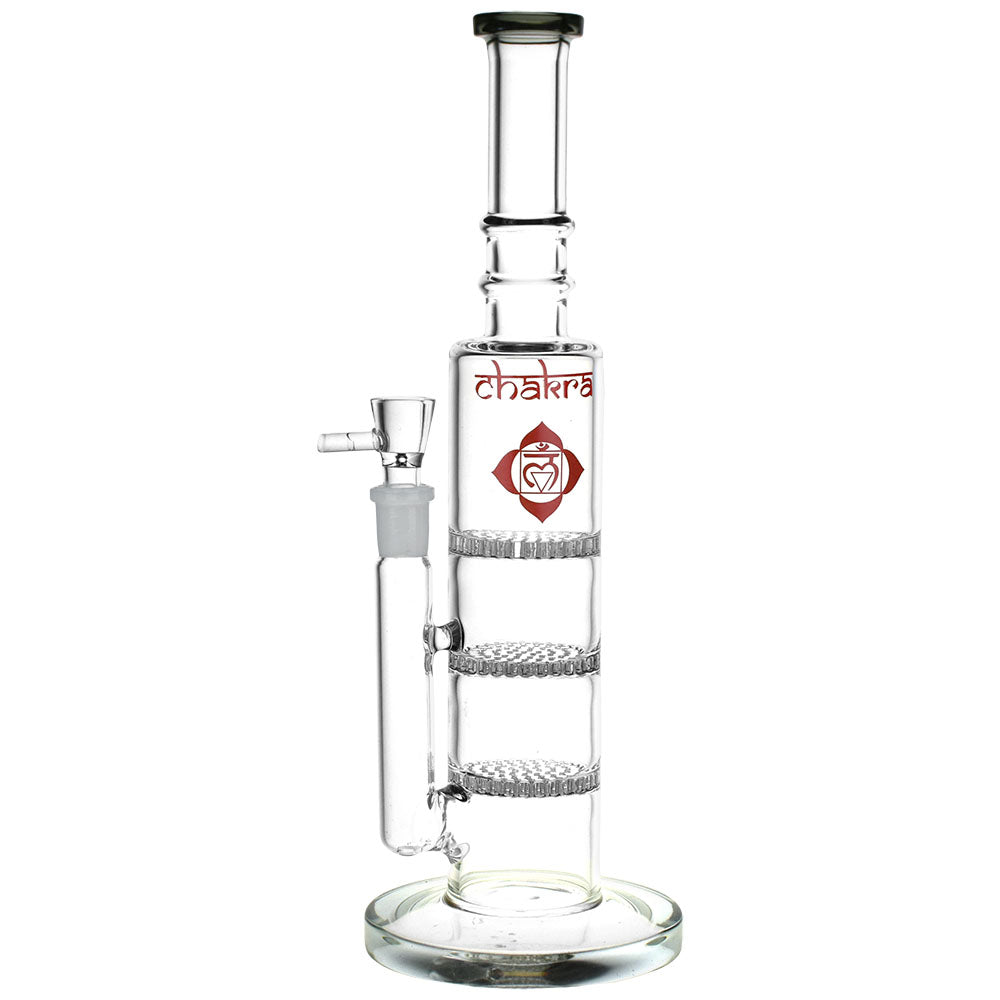 Chakra Triple Honeycomb Tower Bong Transparent Gray Glass Bongs - Tophatter Daily Deals