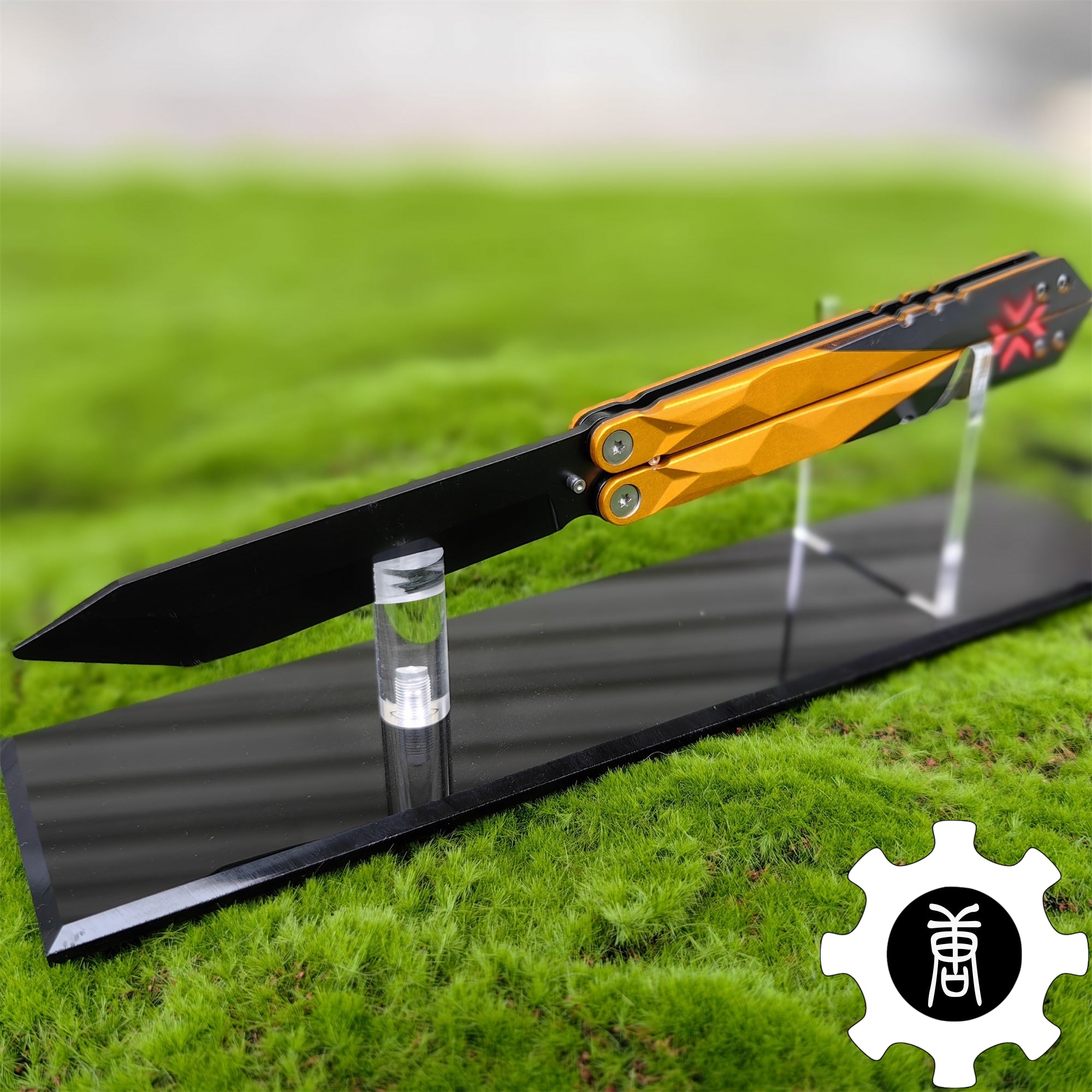 Metal Champion Butterfly Knife Blunt Blade Balisong Trainer Display Fan Art Champion (Black) & Acylic Stand - Tophatter Daily Deals