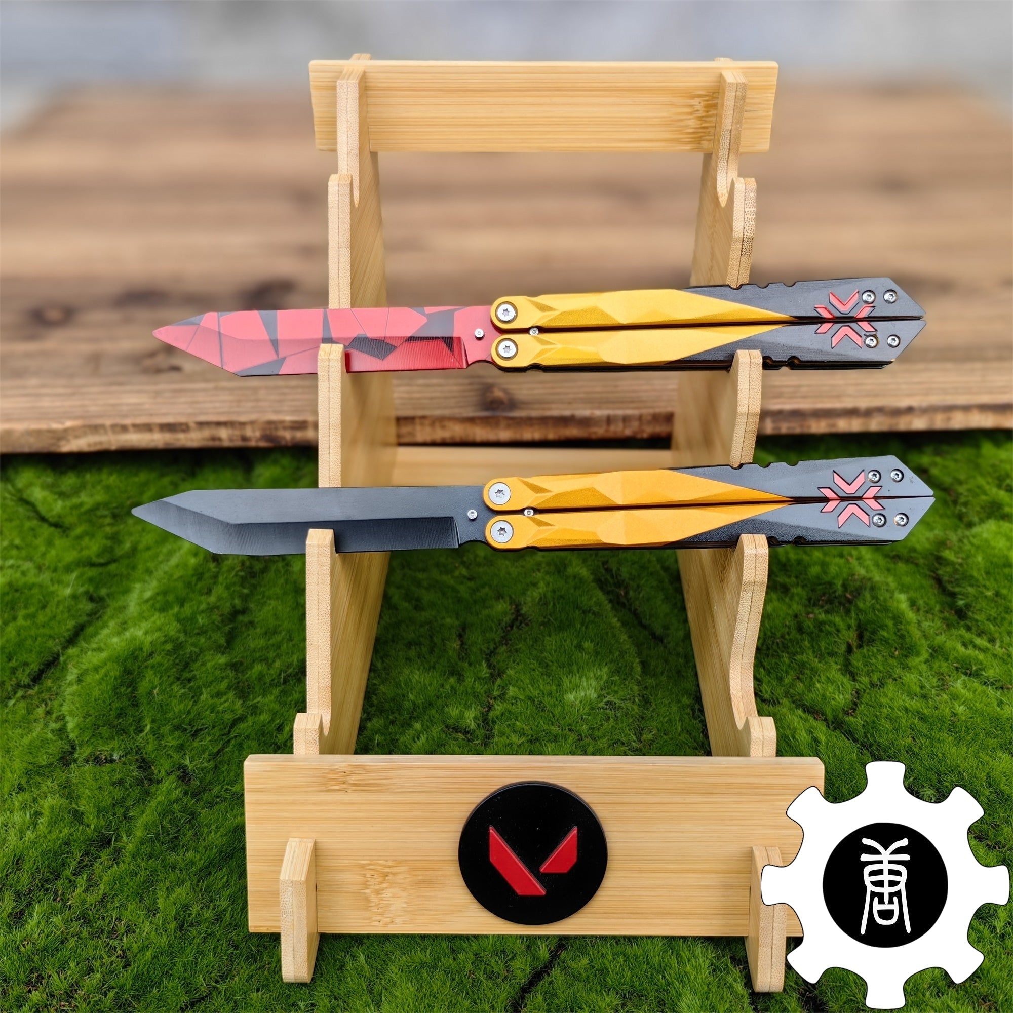 Metal Champion Butterfly Knife Blunt Blade Balisong Trainer Display Fan Art 2 Knives & Stand - Tophatter Daily Deals