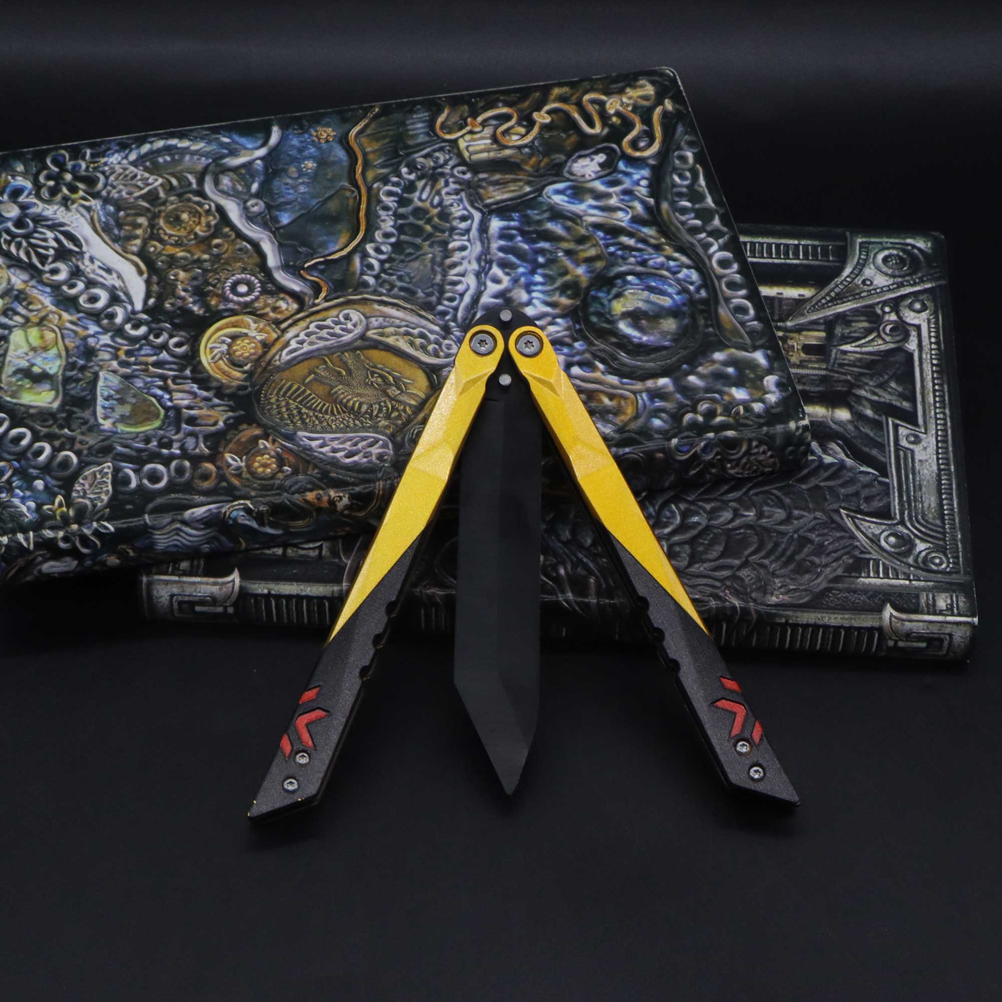 Metal Champion Butterfly Knife Blunt Blade Balisong Trainer Display Fan Art Champion Knife (Black) Only - Tophatter Daily Deals