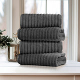 Bibb Home 4 Pack Ribbed Egyptian Cotton Bath Towel Set Charcoal Bath Towel - Tophatter Daily Deals