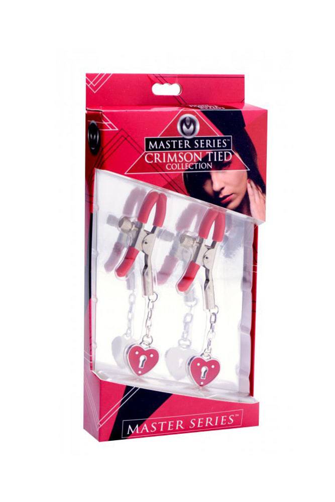 XR Brands - Master Series - Captive Heart Padlock Nipple Clamps - Red BDSM - Tophatter Daily Deals