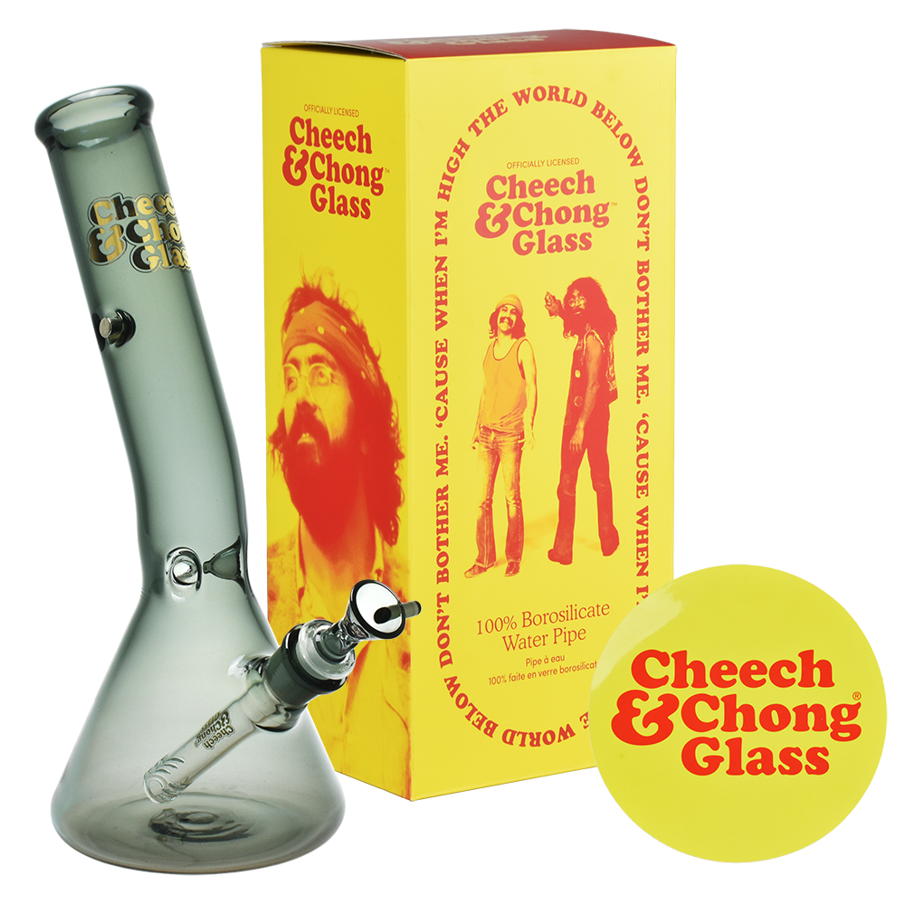 Cheech & Chong Glass Beaker Bong | Basketball Jones Chillax Transparent Gray Glass Bongs - Tophatter Daily Deals