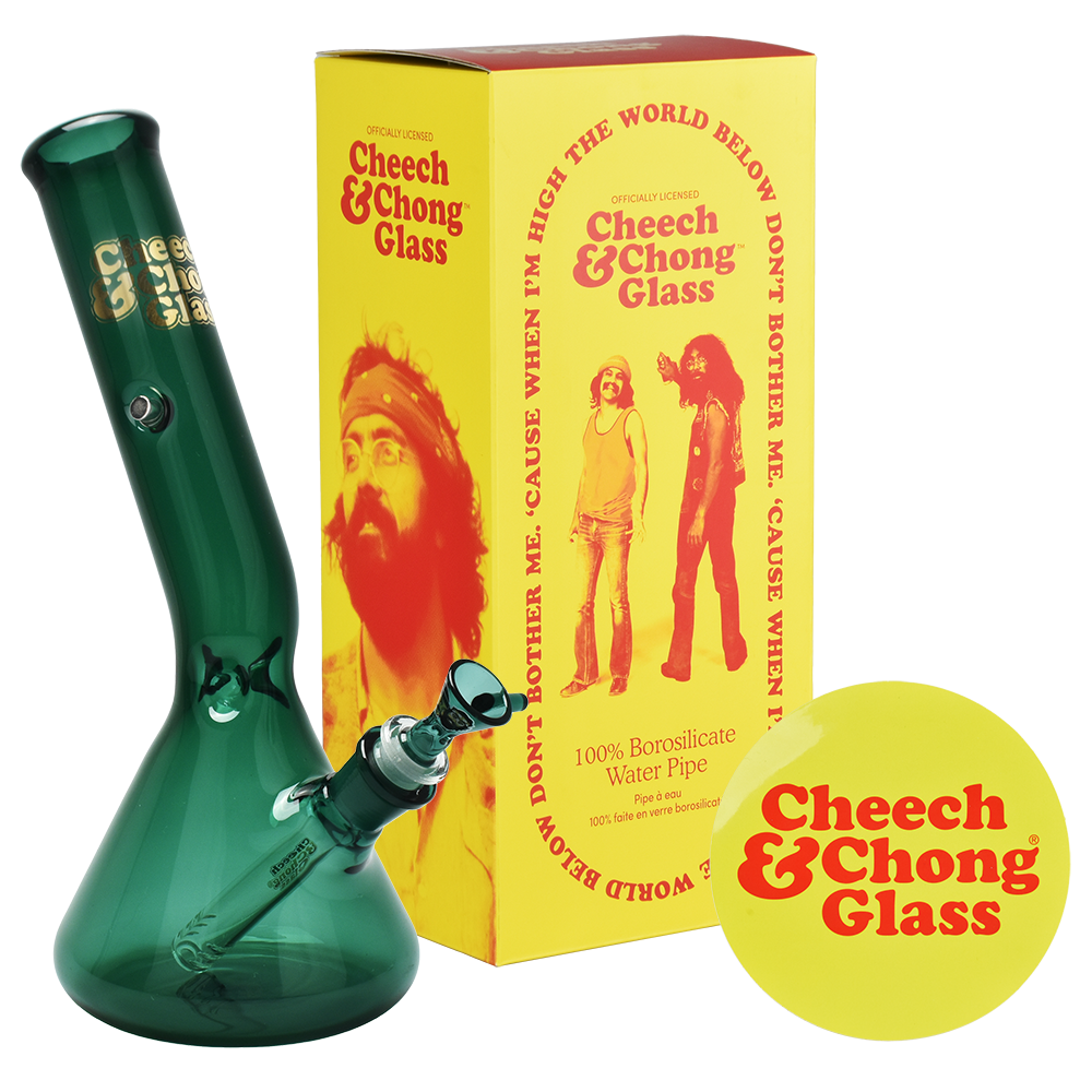 Cheech & Chong Glass Beaker Bong | Basketball Jones Chillax Transparent Teal Glass Bongs - Tophatter Daily Deals