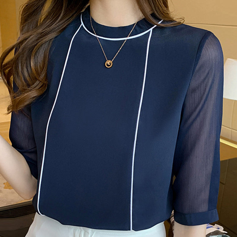 Blue Chiffon Blouse Shirt Blouses - Tophatter Daily Deals