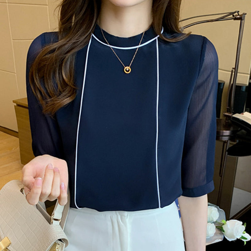 Blue Chiffon Blouse Shirt Blouses - Tophatter Daily Deals