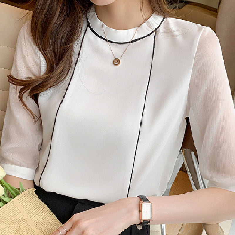 Blue Chiffon Blouse Shirt Blouses - Tophatter Daily Deals