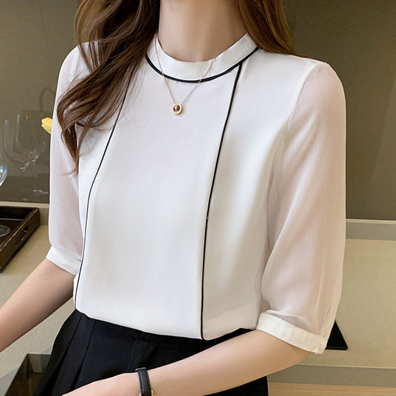 Blue Chiffon Blouse Shirt Blouses - Tophatter Daily Deals