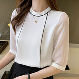 Blue Chiffon Blouse Shirt Blouses - Tophatter Daily Deals