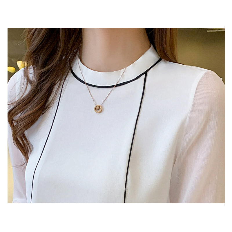Blue Chiffon Blouse Shirt Blouses - Tophatter Daily Deals