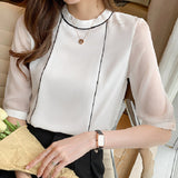 Blue Chiffon Blouse Shirt Blouses - Tophatter Daily Deals