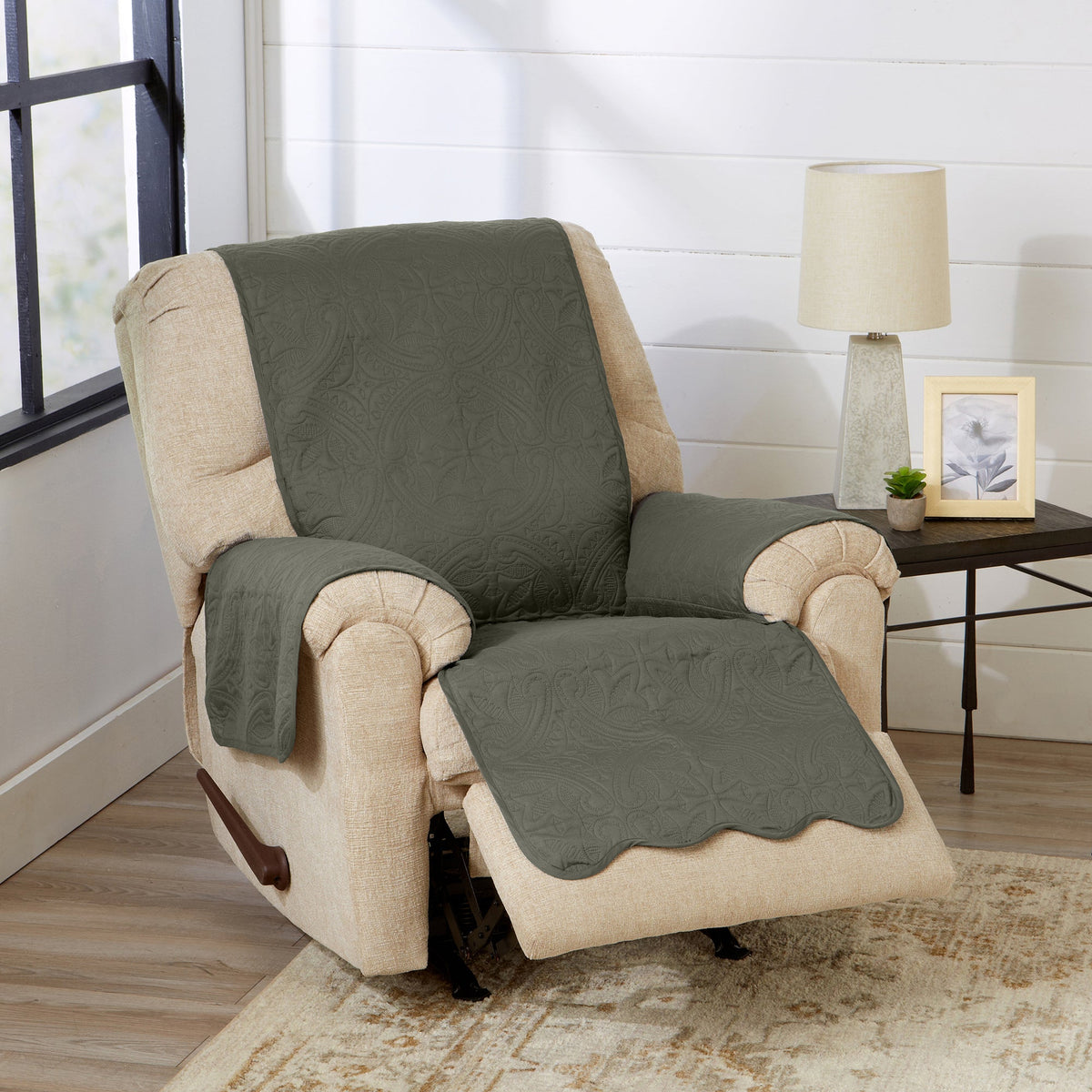 Medallion Solid Furniture Protector - Elenor Collection Recliner Sage Green Light Gray Furniture & Decor - Tophatter Daily Deals