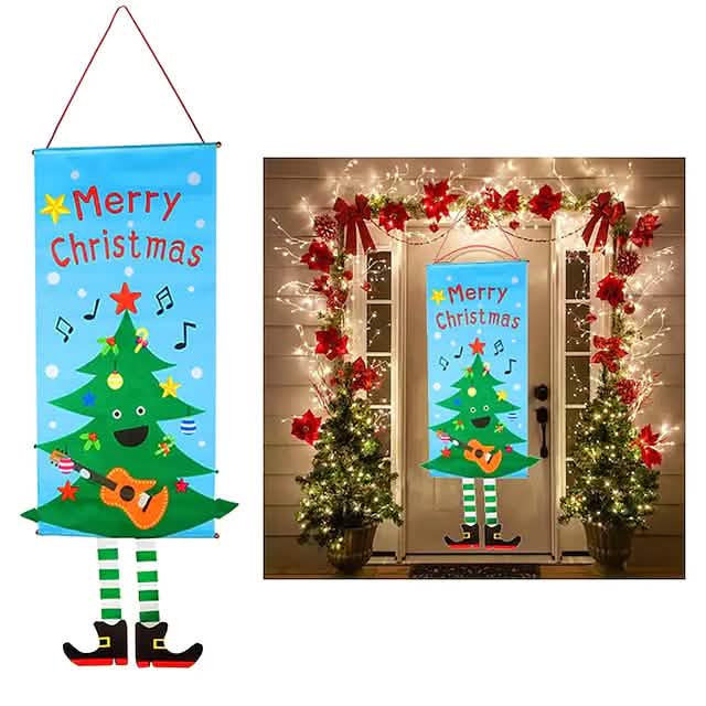 Christmas Door Hanging Flag Decor Christmas Tree Seasonal Decor - Tophatter Daily Deals