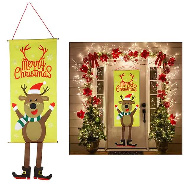 Christmas Door Hanging Flag Decor Elk Seasonal Decor - Tophatter Daily Deals