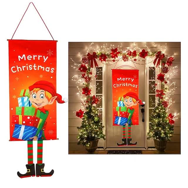 Christmas Door Hanging Flag Decor Elves Seasonal Decor - Tophatter Daily Deals