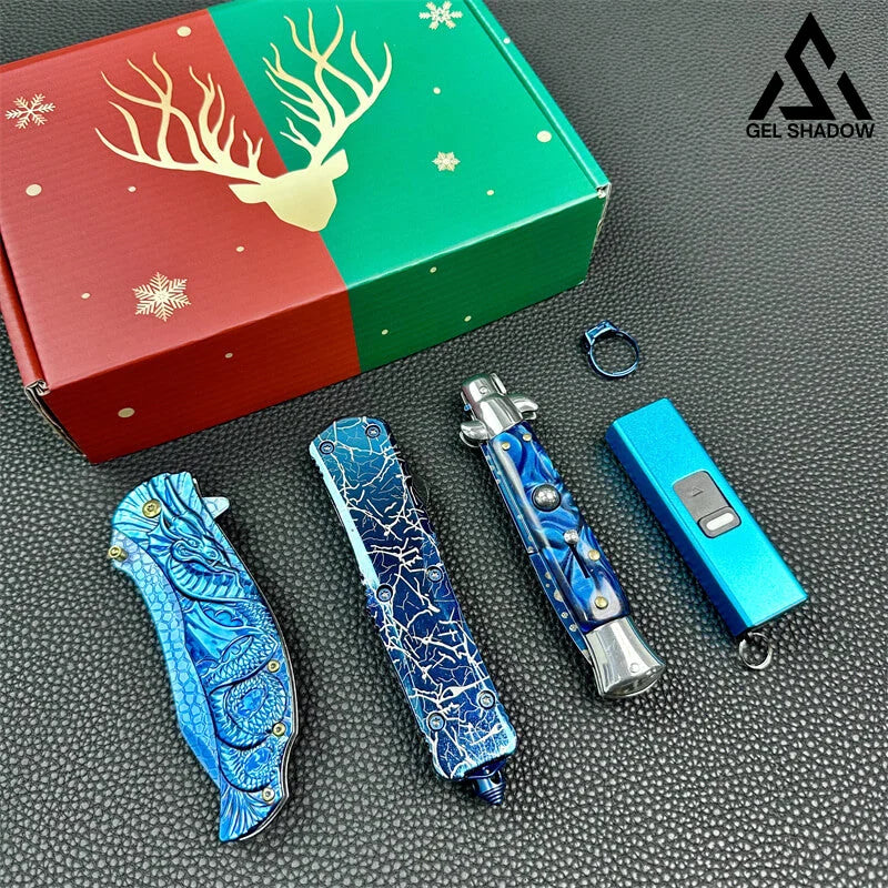 Limit 5pcs Blue Pocket defense Knife Tools Pack 5 pcs pack Christmas Gift Box - Tophatter Daily Deals
