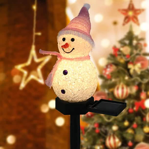 Christmas Snowman Light Solar Pink Seasonal Decor - Tophatter Daily Deals
