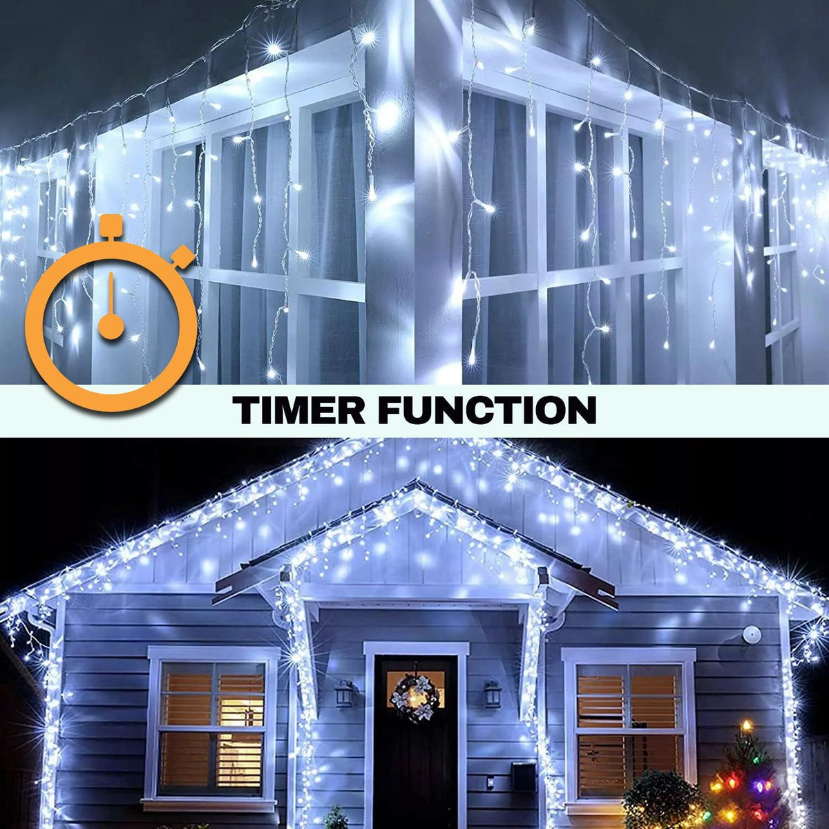 House Exterior Christmas Lights - 29.5ft/9m 240 LED Outdoor Fairy Lights Icicle Lights With 8 Modes For Window, Roof, Garden, Wall, Gazebo Christmas - Tophatter Daily Deals
