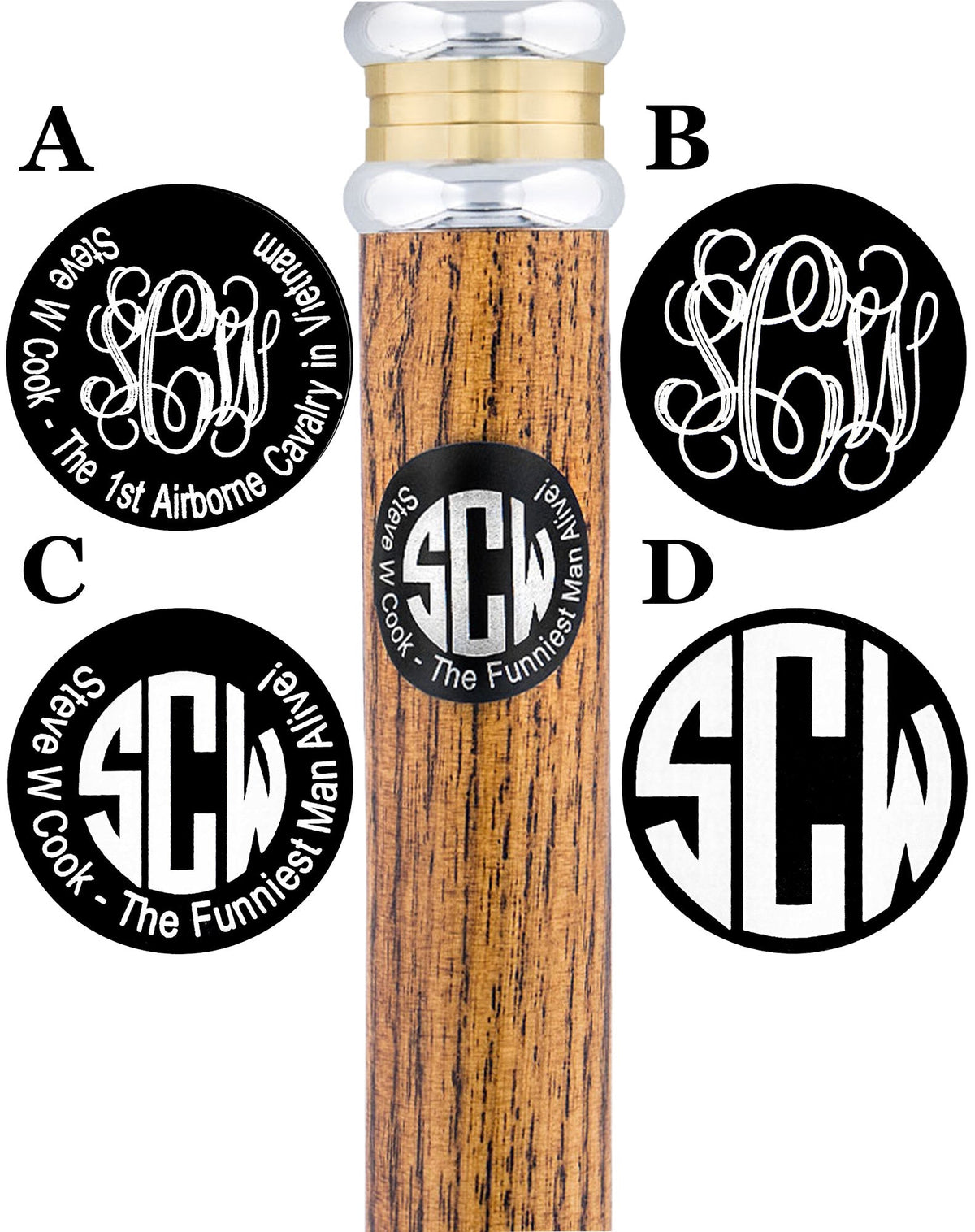 Custom Cane Engraving: Circle in Black Anodized Aluminum Walking Cane Engraving - Tophatter Daily Deals