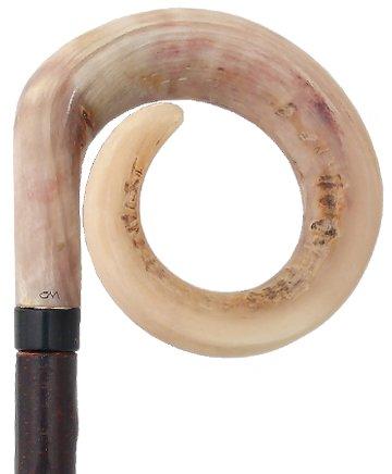 Curly Rams horn Handle Hiking Staff With Blackthorn wood Shaft Irish Blackthorn Canes - Tophatter Daily Deals