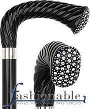 Scratch and Dent Rhinestone Opera Handle Walking Cane With Black Beechwood Shaft and Silver Collar V3151 - Tophatter Daily Deals