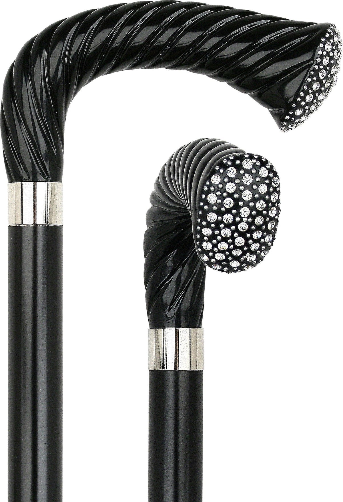 Scratch and Dent Rhinestone Opera Handle Walking Cane With Black Beechwood Shaft and Silver Collar V3151 - Tophatter Daily Deals