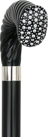 Scratch and Dent Rhinestone Opera Handle Walking Cane With Black Beechwood Shaft and Silver Collar V3151 - Tophatter Daily Deals