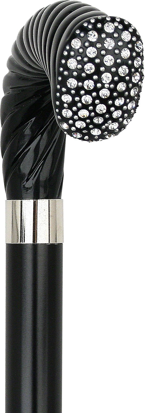 Scratch and Dent Rhinestone Opera Handle Walking Cane With Black Beechwood Shaft and Silver Collar V3151 - Tophatter Daily Deals