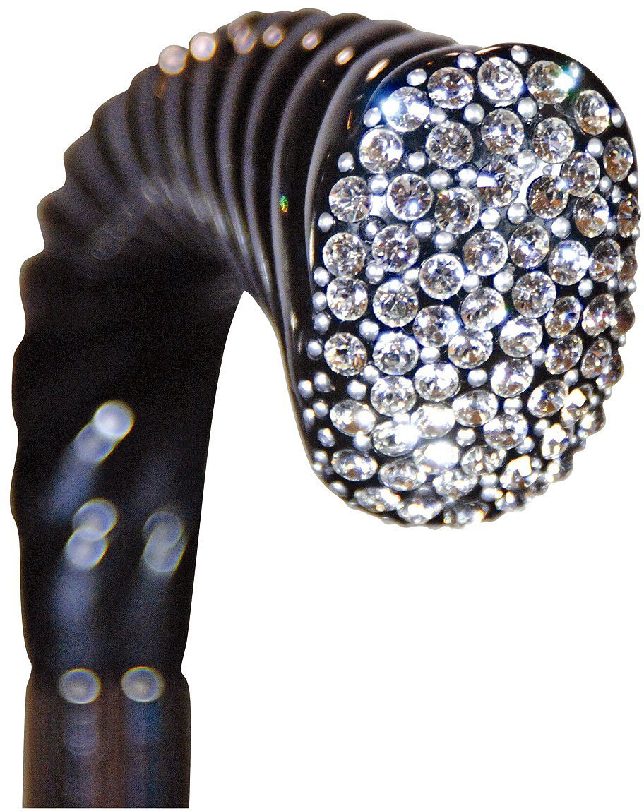 Scratch and Dent Rhinestone Opera Handle Walking Cane With Black Beechwood Shaft and Silver Collar V3151 - Tophatter Daily Deals