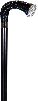 Scratch and Dent Rhinestone Opera Handle Walking Cane With Black Beechwood Shaft and Silver Collar V3151 - Tophatter Daily Deals