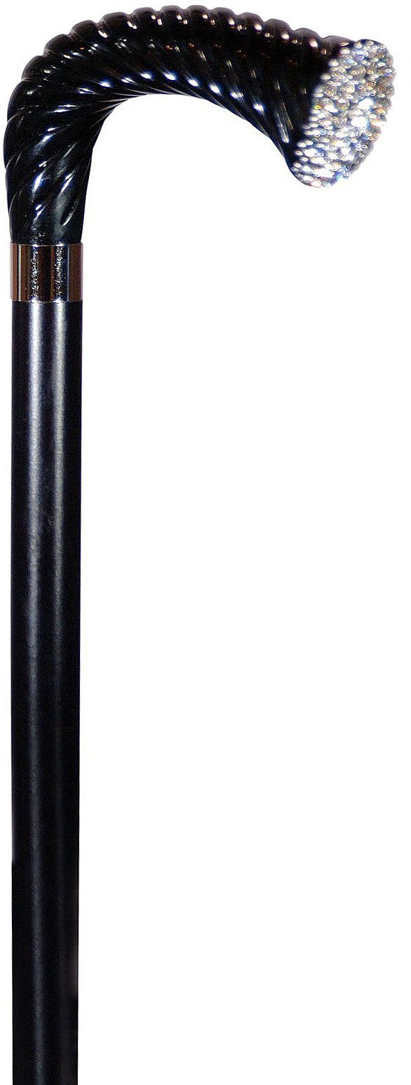 Scratch and Dent Rhinestone Opera Handle Walking Cane With Black Beechwood Shaft and Silver Collar V3151 - Tophatter Daily Deals
