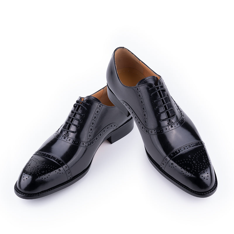 Classic Cowhide Brogue Shoe Formal Office Men Dress Shoes Black Men Dresses Shoes - Tophatter Daily Deals