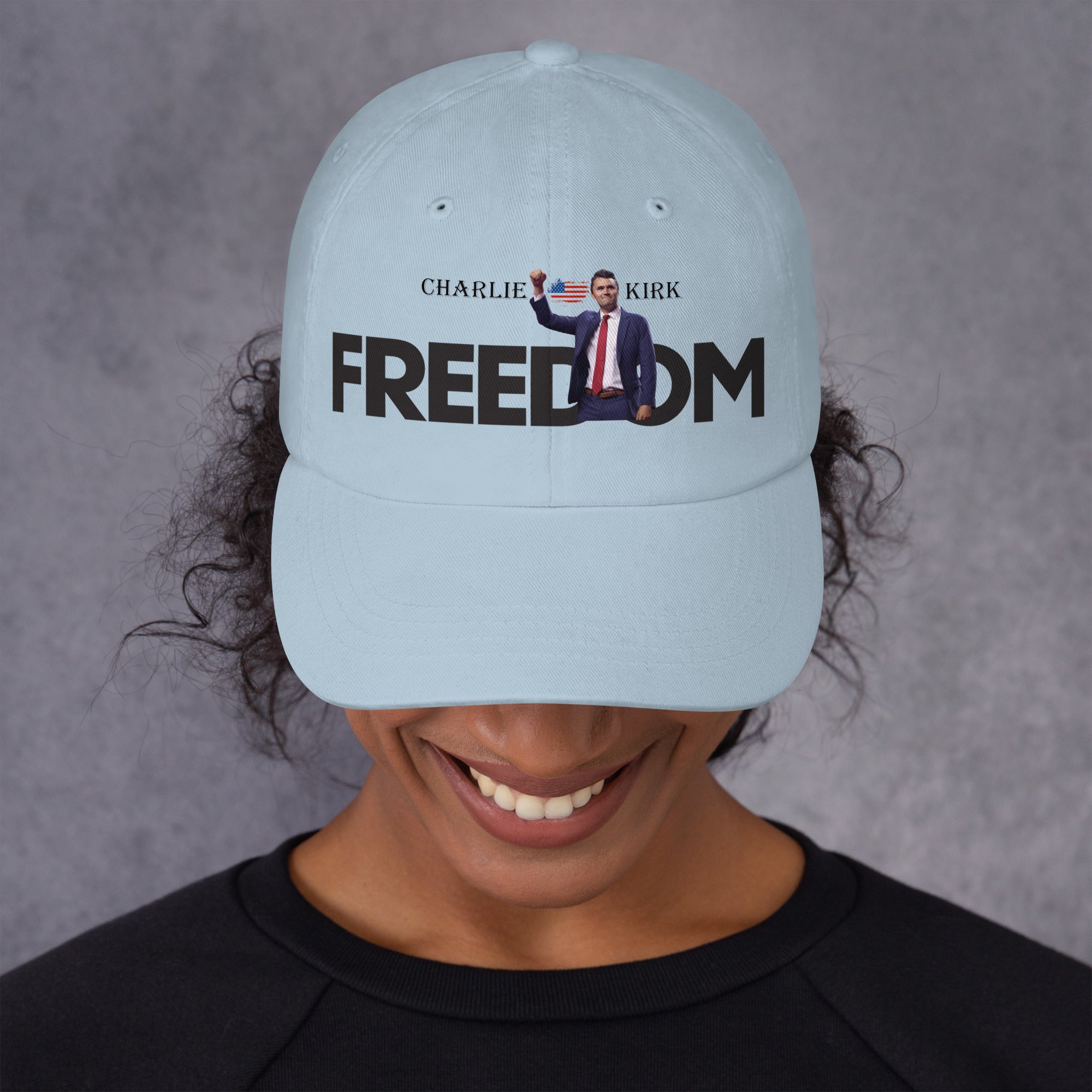 Charlie Kirk FREEDOM Hat, RIP Memorial American Flag Cap Light Blue Hat - Tophatter Daily Deals