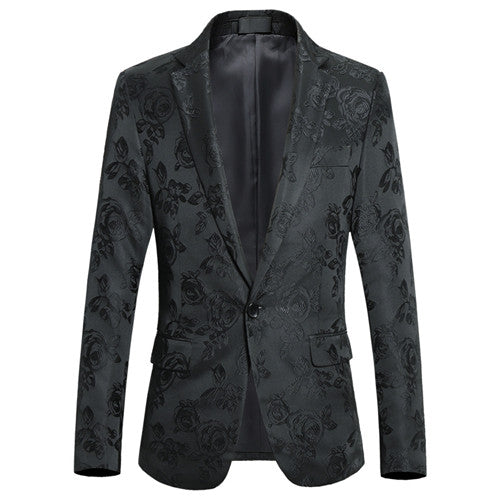 Men Jacquard Suit Jacket Slim Fit Dress Coat Black Men Blazer - Tophatter Daily Deals