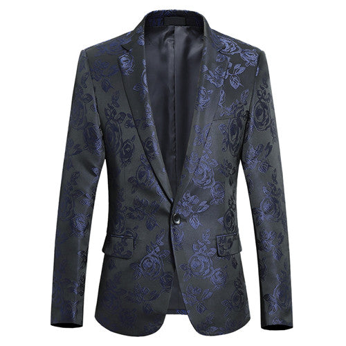 Men Jacquard Suit Jacket Slim Fit Dress Coat Blue Men Blazer - Tophatter Daily Deals