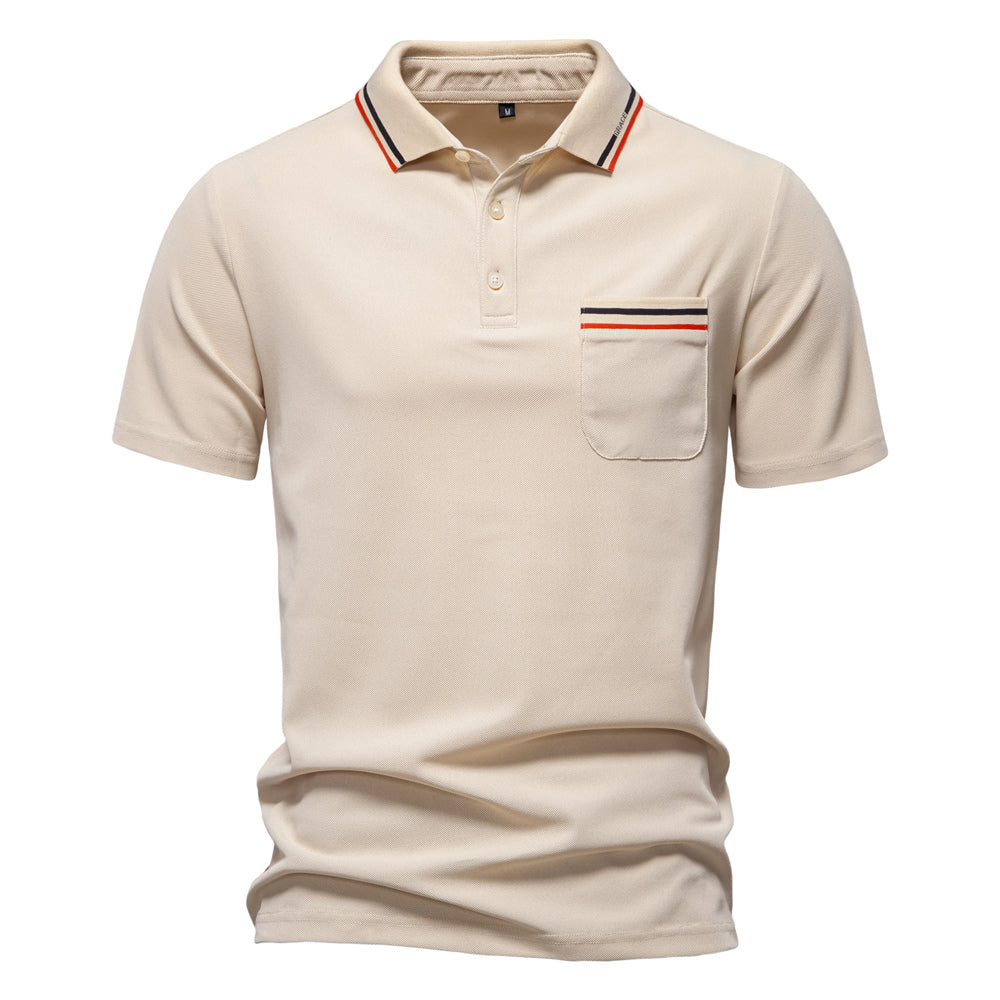 Classic Polo Shirt Men Short Sleeve Top Beige Men's Clothing - Tophatter Daily Deals