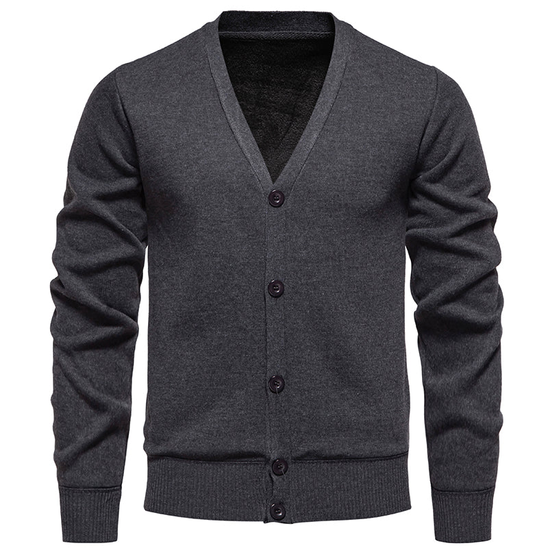 Classic V-neck Solid Color Cardigan Men Sweater Men's Clothing - Tophatter Daily Deals