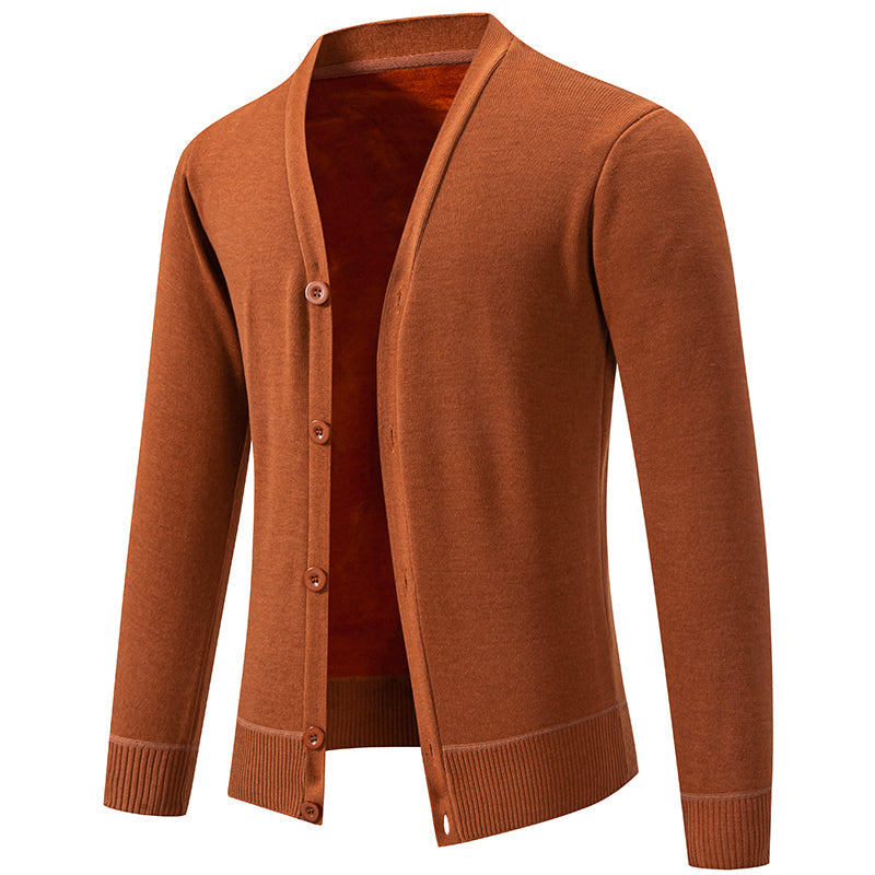 Classic V-neck Solid Color Cardigan Men Sweater Caramel Men's Clothing - Tophatter Daily Deals