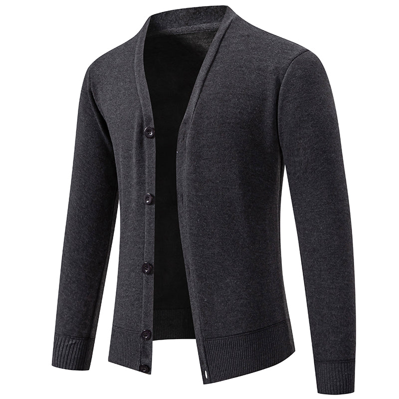 Classic V-neck Solid Color Cardigan Men Sweater Dark Grey Men's Clothing - Tophatter Daily Deals