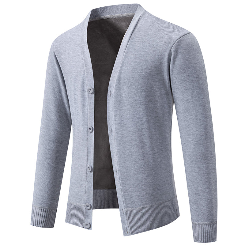 Classic V-neck Solid Color Cardigan Men Sweater Light Grey Men's Clothing - Tophatter Daily Deals