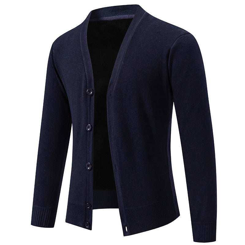 Classic V-neck Solid Color Cardigan Men Sweater Navy Men's Clothing - Tophatter Daily Deals
