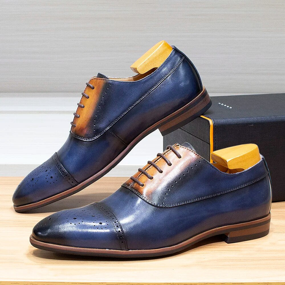 Handmade Classic Wingtip Oxfords Brogue Shoes Men Shoes - Tophatter Daily Deals