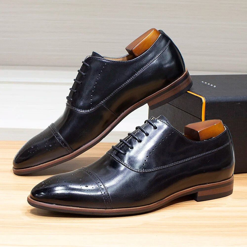 Handmade Classic Wingtip Oxfords Brogue Shoes Men Shoes - Tophatter Daily Deals