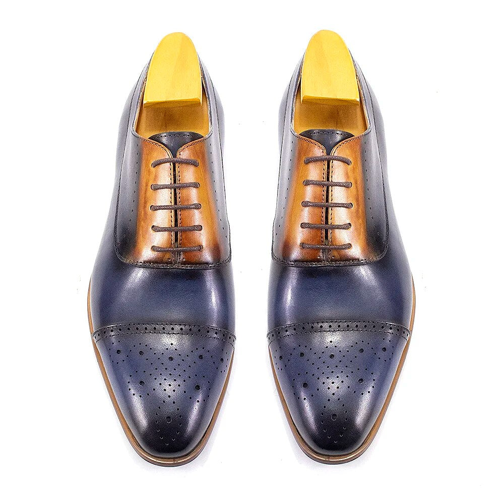 Handmade Classic Wingtip Oxfords Brogue Shoes Men Shoes - Tophatter Daily Deals