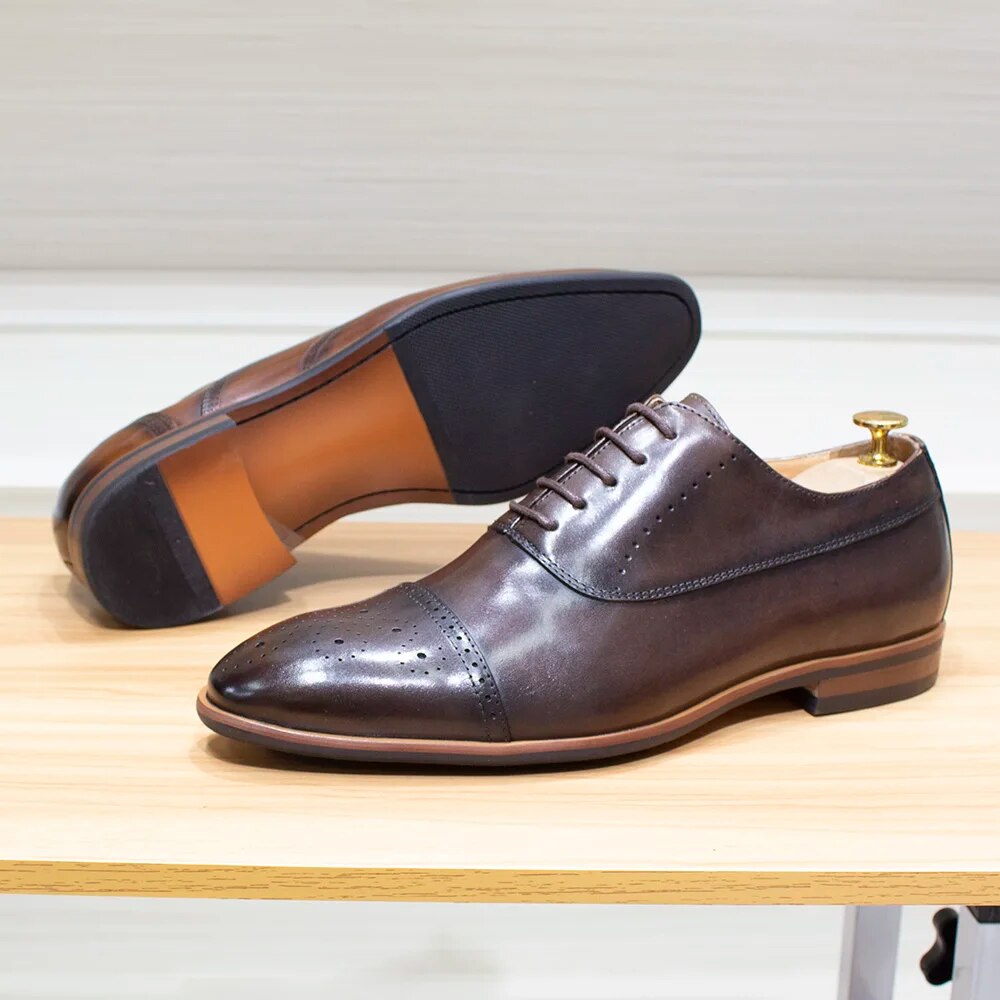 Handmade Classic Wingtip Oxfords Brogue Shoes Men Shoes - Tophatter Daily Deals