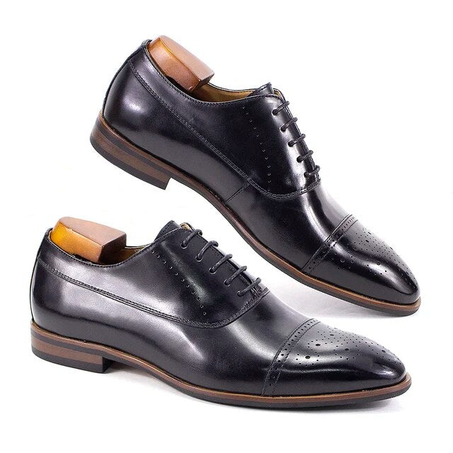 Handmade Classic Wingtip Oxfords Brogue Shoes Black Men Shoes - Tophatter Daily Deals