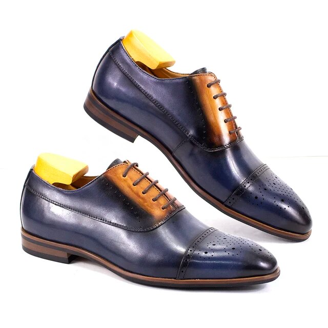 Handmade Classic Wingtip Oxfords Brogue Shoes Blue Men Shoes - Tophatter Daily Deals